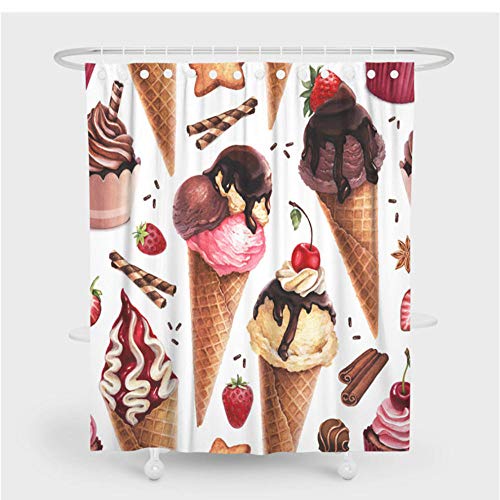 YUNZHIFU Cortinas De Ducha Crema 3D Cortina De Ducha Baño Cortinas De Impresión De Poliéster Impermeable Ganchos De Ducha De Baño 80X180Cm