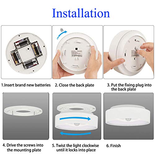 Yurnero - Lámpara de techo con sensor de movimiento (funciona con pilas)