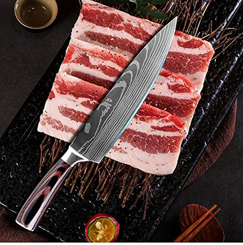 YuShu - Cuchillo de Cocina, Cuchillo Profesional japonés, Cuchillo de Damasco, Hoja de Acero Inoxidable de 20 cm, Hoja Afilada, Mango ergonómico Antideslizante - Gift Box