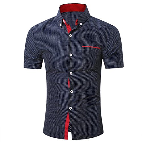 Yvelands Camisa de Solapa de Mezcla de algodón Hombres Camisa de Costura de Color de Manga Corta, Fina, con Costuras en Blanco y Negro ¡Blusa Superior, liquidación económica! (Armada, XXL)