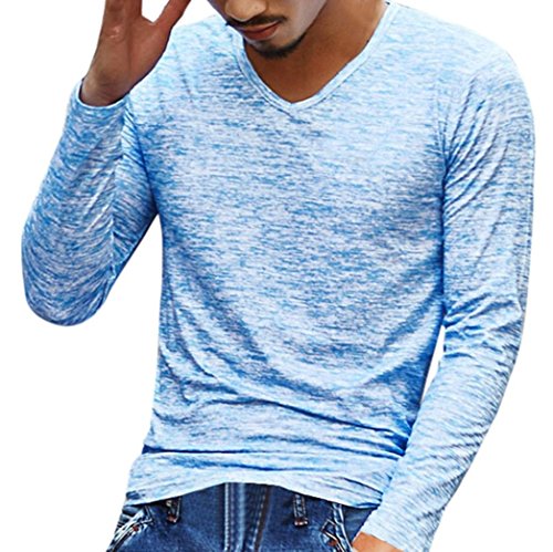 Yvelands Handsome T-Shirt Hombres Personalidad de Moda con Cuello en V Casual Slim Solid Top Manga Corta Blusa Chaqueta Outwear Summer, Cheap Clearance! (Azul, XL)
