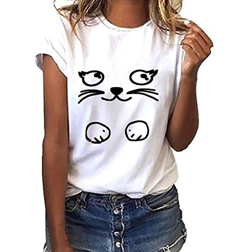 Yvelands Liquidación Moda Mujer Suelta de Manga Corta Camiseta de impresión Casual O-Cuello Superior (Blanco,XXL)
