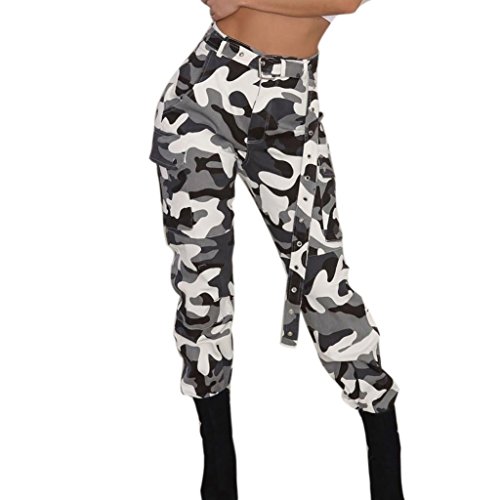 Yvelands Moda Mujer Pantalones de Carga Elegante Camo Pantalones Casuales Ejército Militar Combate Pantalones de Camuflaje Deporte, Liquidación (Blanco, M)