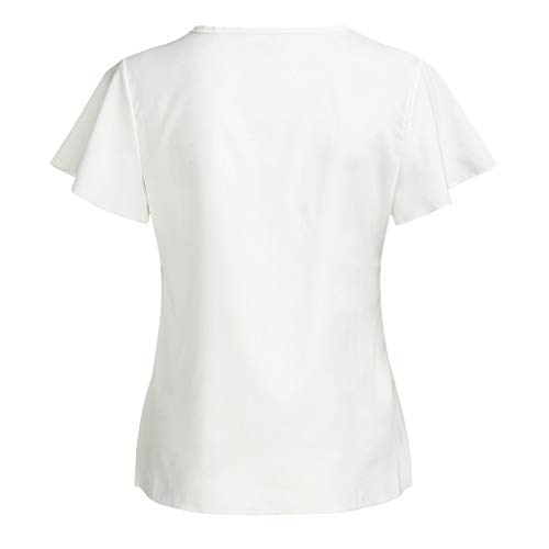 Yvelands Vendaje Manga Mariposa Top Ventas Mujer Damas Cuello Redondo Camiseta Sólida Tops Verano Blusa Casual(Blanco,XL)