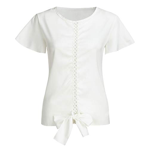 Yvelands Vendaje Manga Mariposa Top Ventas Mujer Damas Cuello Redondo Camiseta Sólida Tops Verano Blusa Casual(Blanco,XL)