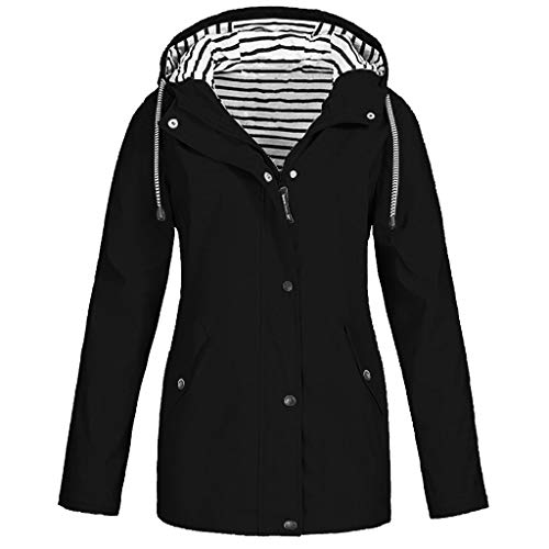 YWLINK Abrigo Impermeable para Mujer Protector Solar Chaqueta Deportiva Al Aire Libre Chaqueta De Lluvia SóLida Mujer Outdoor Plus con Capucha Impermeable A Prueba De Viento Rompevientos(Negro,XL)