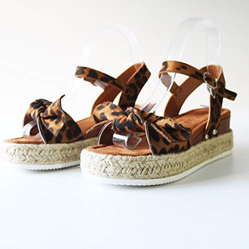 YWLINK Sandalias Planas para Mujer Sandalias De CuñA con Estampado De Leopardo Zapatos De Playa Antideslizantes De Gran TamañO con Lazo Zapatos Casuales(café,39EU)