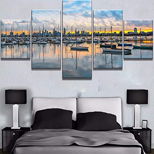YXWLKG 5 Lienzos Impresión de Lienzo Arte de Pared póster Modular HD 5 Piezas Barco Frente al mar Horizonte Imagen Moderna decoración del hogar Pintura para Sala de Estar (Sin Marco)