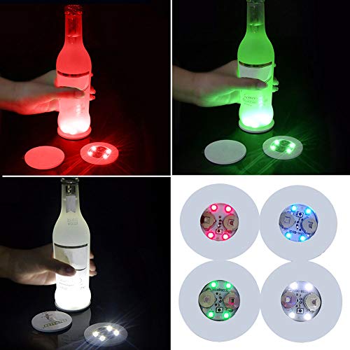 YYWJ - Posavasos LED, pegatinas para botellas con 3 modos, 4 luces, para fiestas, bebidas, con pilas, para bodas, bares, fiestas, decoración navideña (1/10 unidades), No nulo, Verde, 10 unidades