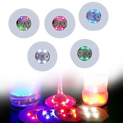 YYWJ - Posavasos LED, pegatinas para botellas con 3 modos, 4 luces, para fiestas, bebidas, con pilas, para bodas, bares, fiestas, decoración navideña (1/10 unidades), No nulo, Verde, 10 unidades