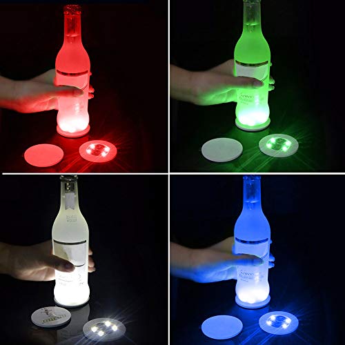 YYWJ - Posavasos LED, pegatinas para botellas con 3 modos, 4 luces, para fiestas, bebidas, con pilas, para bodas, bares, fiestas, decoración navideña (1/10 unidades), No nulo, Verde, 10 unidades