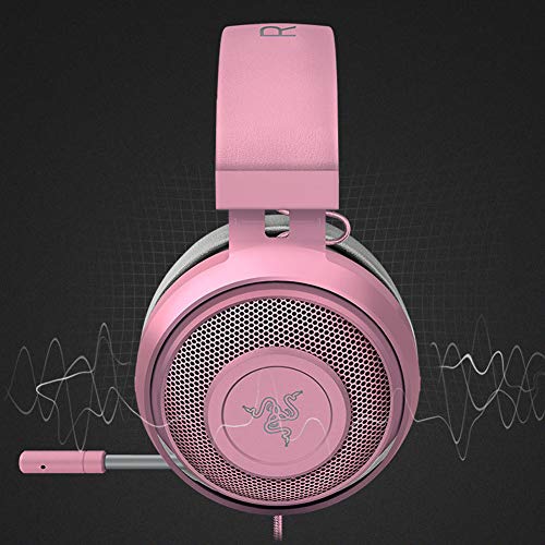 YYZLG Professional Edition - Auriculares de diadema de cristal rosa con micrófono de reducción de ruido retráctil con marco de aluminio, apto para ordenadores, portátiles, PS3, videojuegos