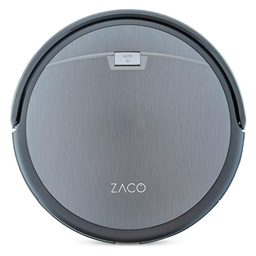 ZACO A4s - Robot Aspirador con Sistema de Limpieza CyclonePower con Diversos Modos de aspiración, Limpieza Profunda de alfombras y Todo Tipo de Suelos, Delgado y silencioso, Color Gris Titanio