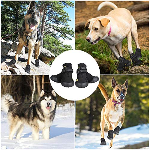 Zacro 4pcs Botas Perros,Protectores Patas para Perro, Zapatos Impermeable para Mediano y Grandes Perros,de 2 Reflecante Bandas,Suela Antideslizante y Estable,Negro,5#