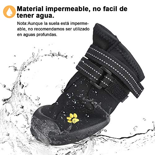 Zacro 4pcs Botas Perros,Protectores Patas para Perro, Zapatos Impermeable para Mediano y Grandes Perros,de 2 Reflecante Bandas,Suela Antideslizante y Estable,Negro,5#