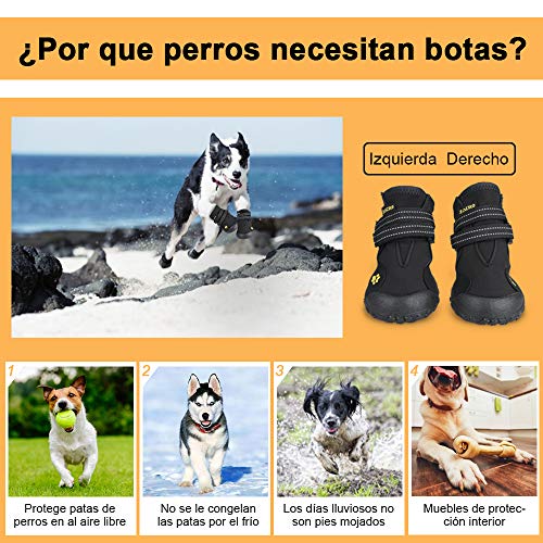 Zacro 4pcs Botas Perros,Protectores Patas para Perro, Zapatos Impermeable para Mediano y Grandes Perros,de 2 Reflecante Bandas,Suela Antideslizante y Estable,Negro,5#