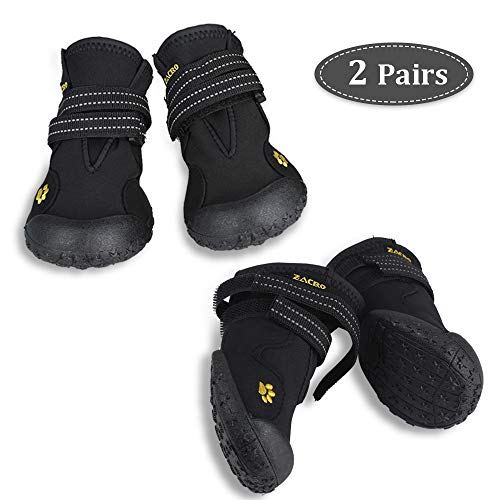 Zacro 4pcs Botas Perros,Protectores Patas para Perro, Zapatos Impermeable para Mediano y Grandes Perros,de 2 Reflecante Bandas,Suela Antideslizante y Estable,Negro,5#