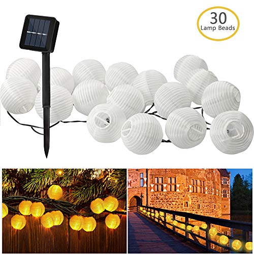 Zaeel Cadena de luces de hadas solares 30 luces de hadas blancas cálidas del LED, 6m Linternas de iluminación solares impermeables de la decoración para la fiesta, jardín, patio y yarda