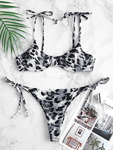 Zaful - Tanga brasileño para mujer, diseño de leopardo Pizarra gris. S
