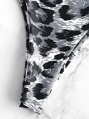 Zaful - Tanga brasileño para mujer, diseño de leopardo Pizarra gris. S