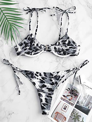 Zaful - Tanga brasileño para mujer, diseño de leopardo Pizarra gris. S