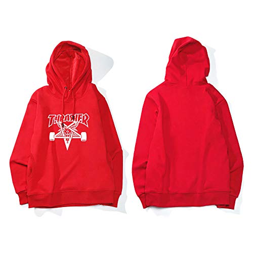 ZALA Thrasher Skategoat -Sudadera con Capucha, Sudadera con Capucha para Hombre, monopatín de Hip Hop, Uniforme de béisbol Suelto de Bolsillo Canguro (Red,S)