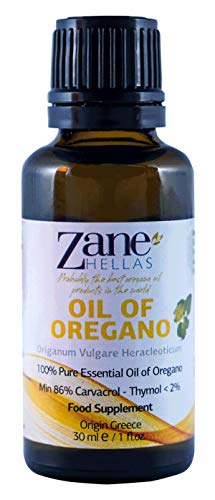 Zane Hellas 100% Aceite de orégano sin diluir.Aceite Esencial de orégano Griego Puro.86% Min Carvacrol.129mg de Carvacrol por porción.Probablemente el Mejor Aceite de orégano del Mundo.30ml