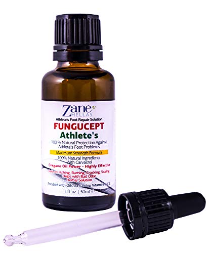 Zane Hellas FunguCept Solución de reparación para atletas. Alivia la picazón, el ardor, las grietas y las escamas. Detener el mal olor. Resultados visibles en 5 días. 1 onza líquida - 30 ml.