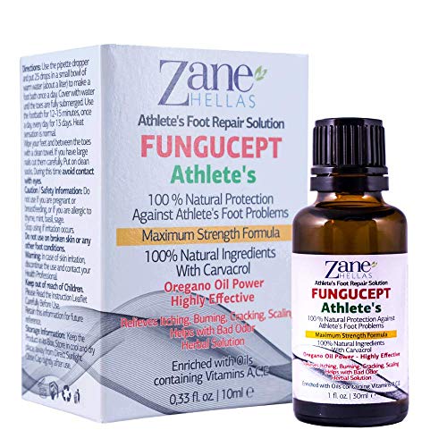 Zane Hellas FunguCept Solución de reparación para atletas. Alivia la picazón, el ardor, las grietas y las escamas. Detener el mal olor. Resultados visibles en 5 días. 1 onza líquida - 30 ml.
