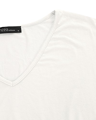 ZANZEA Camisetas Mujer Manga Corta Holgada Top Tallas Grandes Cuello V Casual Blusa Suelta T Shirt 01-Blanco L