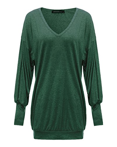 ZANZEA Jerseys de Punto Mujer Largos Cuello V Manga Larga Otoño Vestidos Sudadera Casual Tallas Grandes Suéter Suelta Verde L