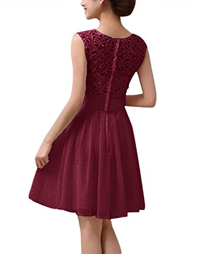 ZANZEA Mujer Vestido Encaje Gasa Verano Sin Manga Elegante Vestidos de Cóctel Fiesta Cuello Redondo 03-Vino Rojo L