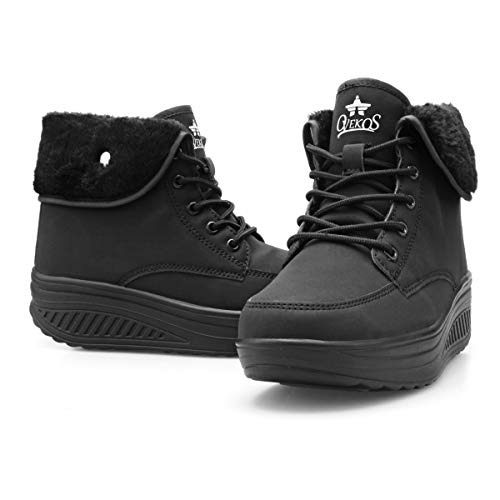 Zapatillas Casual para Mujer Zapatillas de Deporte Gimnasio Zapatos Cuña Cómodos Sneakers para Trotar Compras Negro Pandilla alta39