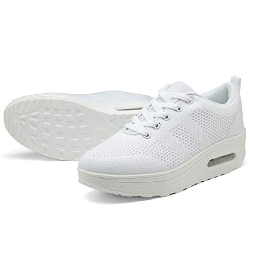 Zapatillas cuña Mujer Deportivas cuña Mujer Zapatos Deporte Gimnasio Zapatillas de Running Ligero Sneakers Cómodos Fitness Zapatos de Trabajo Blanco A 39EU