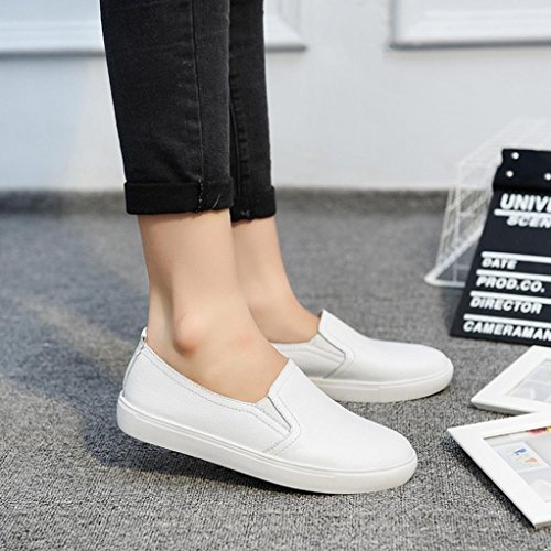 Zapatillas de Cuero para Mujer Otoño 2018 PAOLIAN Zapatos de Plano Blancas Dama Casual Mocasina Talla Grande Cómodo Calzado de Trabajo Moda Señora Suela Blanda Breathable Senderismo
