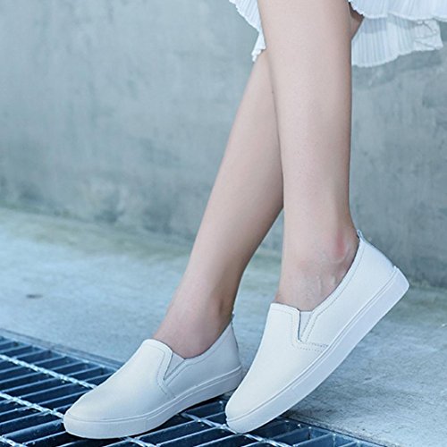 Zapatillas de Cuero para Mujer Otoño 2018 PAOLIAN Zapatos de Plano Blancas Dama Casual Mocasina Talla Grande Cómodo Calzado de Trabajo Moda Señora Suela Blanda Breathable Senderismo