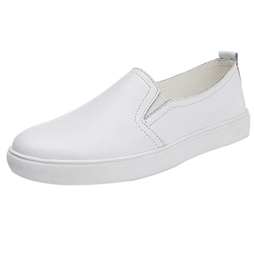 Zapatillas de Cuero para Mujer Otoño 2018 PAOLIAN Zapatos de Plano Blancas Dama Casual Mocasina Talla Grande Cómodo Calzado de Trabajo Moda Señora Suela Blanda Breathable Senderismo