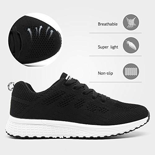 Zapatillas de Deportivos de Running para Mujer Gimnasia Ligero Sneakers Negro Azul Gris Blanco 35-40 Negro 44