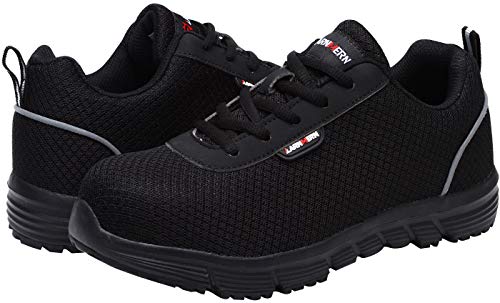 Zapatillas de Seguridad Mujer L8038 S1 SRC Zapatos de Trabajo con Punta de Acero Ultra Liviano Suave y cómodo Transpirable Antideslizante(37.5 EU,Negro Oscuro)