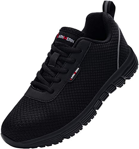 Zapatillas de Seguridad Mujer L8038 S1 SRC Zapatos de Trabajo con Punta de Acero Ultra Liviano Suave y cómodo Transpirable Antideslizante(37.5 EU,Negro Oscuro)