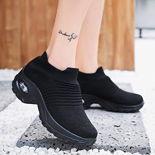 Zapatillas Deportivas de Mujer Gimnasio Zapatos Running Deportivos Fitness Correr Casual Ligero Comodos Respirable Negro Gris Morado 35-42 BK2 38