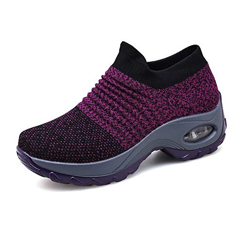 Zapatillas Deportivas de Mujer Gimnasio Zapatos Running Deportivos Fitness Correr Casual Ligero Comodos Respirable Negro Gris Morado 35-42 PP38
