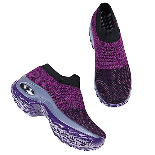 Zapatillas Deportivas de Mujer Gimnasio Zapatos Running Deportivos Fitness Correr Casual Ligero Comodos Respirable Negro Gris Morado 35-42 PP38