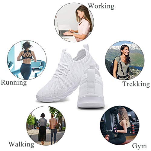 Zapatillas Deportivas Running de Mujer para Correr Asfalto Zapatos Gimnasia Deporte Fitness Casual Transpirables Seguridad con Cordones Atlético Gym Trekking Sneakers Plataform Calzado Blanco 39 EU