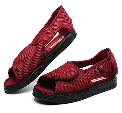 Zapatillas Ortopédica para,Zapatos de confinamiento,Zapatos de verano para pie diabético, más zapatos de pie ajustables anchos y gruesos-Vino rojo_35 35 # / Longitud de la plantilla 225 mm, Para desp