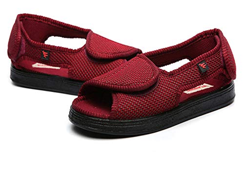 Zapatillas Ortopédica para,Zapatos de confinamiento,Zapatos de verano para pie diabético, más zapatos de pie ajustables anchos y gruesos-Vino rojo_35 35 # / Longitud de la plantilla 225 mm, Para desp