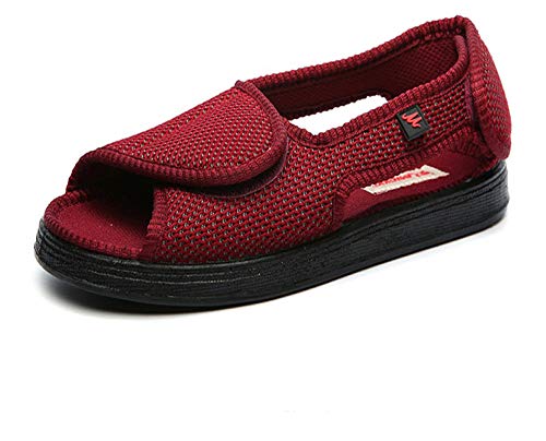 Zapatillas Ortopédica para,Zapatos de confinamiento,Zapatos de verano para pie diabético, más zapatos de pie ajustables anchos y gruesos-Vino rojo_35 35 # / Longitud de la plantilla 225 mm, Para desp