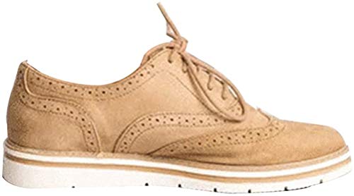 Zapatos de Cuero Casual Mujer Zapatos Planos con Cordones Mujer Oxford Vestido Mocasines Zapatos de Negocios Hechos a Mano Mocasines de conducción de Zapato Marrón Claro 40 EU