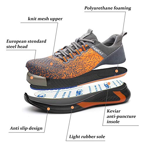 Zapatos de Seguridad Hombre Puntera de Acero Zapatillas de Trabajo Ligeros Naranja 44 EU