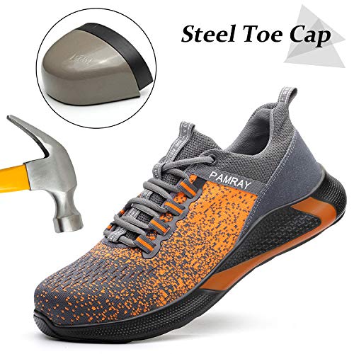 Zapatos de Seguridad Hombre Puntera de Acero Zapatillas de Trabajo Ligeros Naranja 44 EU